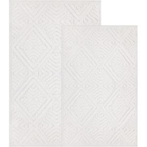 Superior Bath Rug Set, Small Area Rugs for Bathroom, Kitchen Decor, Machine Washable, Non-Slip Bathmat Rug, High-Low Jacquard Mat, Geometric Diamond Accent, Brou Collection, Set of 2, Medium, Ivory(White – Cton)
