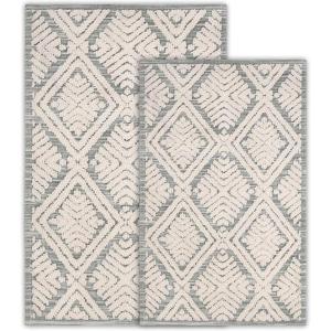 Superior Bath Rug Set, Small Area Rugs for Bathroom, Kitchen Decor, Machine Washable, Non-Slip Bathmat Rug, High-Low Jacquard Mat, Geometric Diamond Accent, Brou Collection, Set of 2, Medium, Ivory(Sage – Cton)
