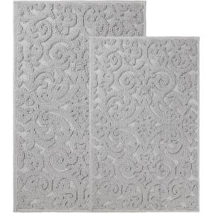 Superior Bath Rug Set, Small Area Rugs for Bathroom, Kitchen Decor, Machine Washable, Non-Slip Bathmat Rugs, Fluffy, Tufted Shag, Striped Accent Rug, Inaya Collection, Set of 2, Large, White/Grey(Light Grey – Vene)