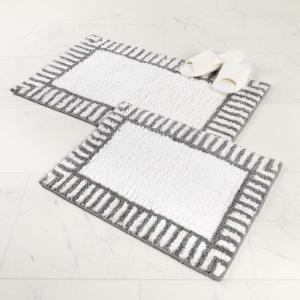 Superior Bath Rug Set, Small Area Rugs for Bathroom, Kitchen Decor, Machine Washable, Non-Slip Bathmat Rugs, Fluffy, Tufted Shag, Striped Accent Rug, Inaya Collection, Set of 2, Large, White/Grey(White – Grey)