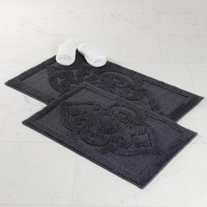 Superior Bath Rug Set, Small Area Rugs for Bathroom, Kitchen Decor, Machine Washable, Non-Slip Bathmat Rugs, Fluffy, Tufted Shag, Striped Accent Rug, Inaya Collection, Set of 2, Large, White/Grey(Charcoal – Myra)