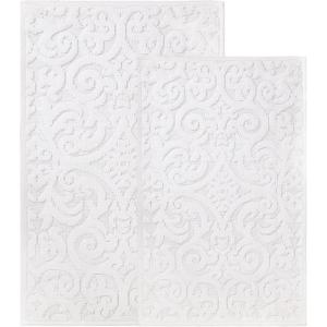 Superior Bath Rug Set, Small Area Rugs for Bathroom, Kitchen Decor, Machine Washable, Non-Slip Bathmat Rugs, Fluffy, Tufted Shag, Striped Accent Rug, Inaya Collection, Set of 2, Large, White/Grey(White – Vene)