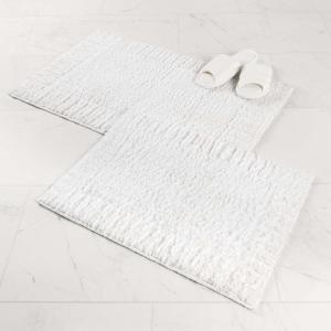 Superior Bath Rug Set, Small Area Rugs for Bathroom, Kitchen Decor, Machine Washable, Non-Slip Bathmat Rugs, Fluffy, Tufted Shag, Striped Accent Rug, Inaya Collection, Set of 2, Large, White/Grey(White – White)