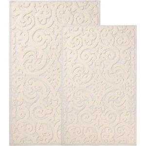 Superior Bath Rug Set, Small Area Rugs for Bathroom, Kitchen Decor, Machine Washable, Non-Slip Bathmat Rugs, Fluffy, Tufted Shag, Striped Accent Rug, Inaya Collection, Set of 2, Large, White/Grey(Ivory – Vene)
