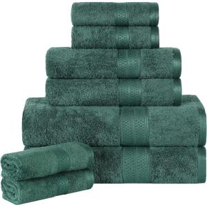 Superior Bath Towel Set, Rayon From Bamboo Cotton Blend, Ideal for Bathroom, Guest Bathroom, and Beach, Modern Style with Solid Dobby Border, Includes 2 Pieces; Bath Towels, Bath Towel, Salmon(Hunter Green)