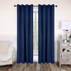 Superior Blackout Curtains, Room Darkening Window Accent for Bedroom, Sun Blocking, Thermal, Modern Bohemian Curtains, Leaves Collection, Set of 2 Panels, 8 Grommets, 52″ x 63″, Navy Blue