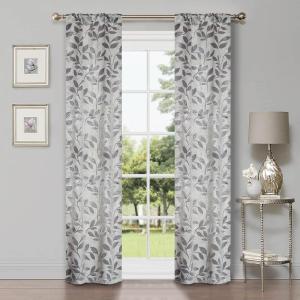 Superior Blackout Curtains, Room Darkening Window Accent for Bedroom, Sun Blocking, Thermal, Modern Bohemian Curtains, Leaves Collection, Set of 2 Panels, Rod Pocket – 26 in x 63 in, Grey