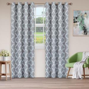 Superior Bohemian Trellis Quality Soft, Insulated, Thermal, Woven Blackout Grommet Printed Curtain Panel Pair (Set Of 2) 52″ x 108″ – White(Silver)