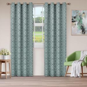 Superior Bohemian Trellis Quality Soft, Insulated, Thermal, Woven Blackout Grommet Printed Curtain Panel Pair (Set Of 2) 52″ x 108″ – White(Teal)