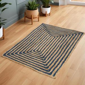 Superior Braided Dyed Jute Handwoven Indoor Area Rug, Jute Floor Decor For Living Room, Hallway, Entry, Dining Room, Bedroom, Office, Apartment, Hand-Woven Modern Farmhouse Rugs, 2′ 6″ x 8′, Navy Blue(Navy Blue)