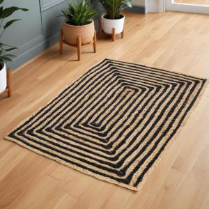 Superior Braided Dyed Jute Handwoven Indoor Area Rug, Jute Floor Decor For Living Room, Hallway, Entry, Dining Room, Bedroom, Office, Apartment, Hand-Woven Modern Farmhouse Rugs, 2′ 6″ x 8′, Navy Blue(Black)