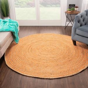 Superior Braided Dyed Jute Handwoven Indoor Area Rug, Jute Floor Decor for Dining Room, Office, Dorm, Kitchen, Entry, Hand-Woven Modern Farmhouse Rugs, 6′ Round, Navy Blue(Orange)