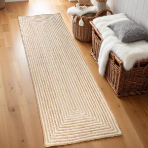Superior Braided Dyed Jute Handwoven Indoor Runner Rug, Jute Floor Decor for Dining Room, Office, Dorm, Kitchen, Entry, Hand-Woven Modern Farmhouse Rugs, 2′ 6″ x 12′, Ivory(Ivory)