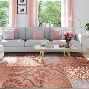 Superior Bristol Collection Area Rug, 8mm Pile Height with Jute Backing, Chic Geometric Damask Patchwork Design, Fashionable and Affordable Woven Rugs – 4′ x 6′ Rug, Beige & Brown(Rust)