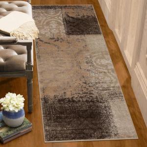 Superior Bristol Collection Area Rug, 8mm Pile Height with Jute Backing, Chic Geometric Damask Patchwork Design, Fashionable and Affordable Woven Rugs – 4′ x 6′ Rug, Ivory & Light Blue(Beige-camel)