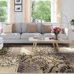 Superior Bristol Collection Area Rug, 8mm Pile Height with Jute Backing, Chic Geometric Damask Patchwork Design, Fashionable and Affordable Woven Rugs – 4′ x 6′ Rug, Beige & Brown(Beige-brown)