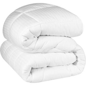 Superior Brushed Microfiber 1 cm Striped Comforter, Down Alternative Bedding, Reversible, Medium Weight, Fluffy, Decorative, Plush Duvet Insert, Oversized Blanket, Box Quilt Design, Full/Queen, Black(White)