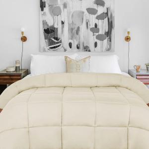 Superior Brushed Microfiber Solid Comforter, Down Alternative Bedding, Reversible, Medium Weight, Fluffy, Decorative, Duvet Insert, Oversized Blanket, Box Quilt Design, King, Winter Blue(Ivory)