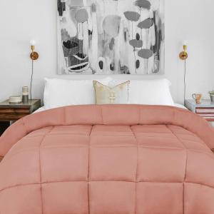 Superior Brushed Microfiber Solid Comforter, Down Alternative Bedding, Reversible, Medium Weight, Fluffy, Decorative, Duvet Insert, Oversized Blanket, Box Quilt Design, King, Winter Blue(Blush)