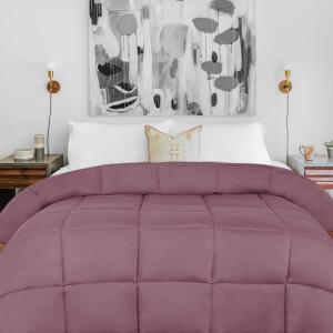 Superior Brushed Microfiber Solid Comforter, Down Alternative Bedding, Reversible, Medium Weight, Fluffy, Decorative, Duvet Insert, Oversized Blanket, Box Quilt Design, King, Winter Blue(Mauve)