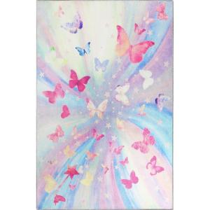 Superior Butterfly Burst Non-Slip Indoor Rug for Kids, Toddlers & Babies, Washable, Perfect for Playroom, Kids Room, Nursery, or Bedroom, Colorful Butterfly Swirls and Stars, 5′ x 7′ 6″, Apricot(Magenta)