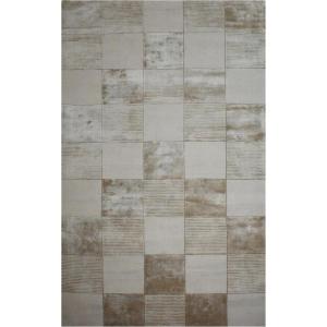 Superior Checkered Hand Woven Viscose Area Rug with Cotton Canvas Backing, Neutral Rug with Cool and Silky Soft Viscose Pile – Beige, 5’ x 8’ Rug(Checkered – Beige)