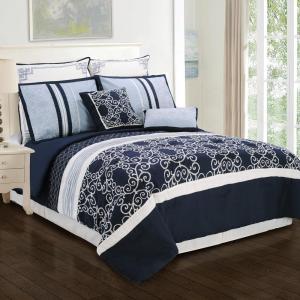 Superior Clarissa 8 Piece Embroidered and Pin-Tucked Comforter Set, California King, Blue(California King)