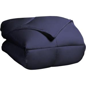 Superior Classic All-Season Reversible Comforter, Comfy, Fluffy, Cozy, Lightweight, Decorative, Duvet Insert, Plush, Oversized Bedding, Box Quilt Design, 4 Corner Loops, Full/Queen, Dusty Orange(Navy Blue)