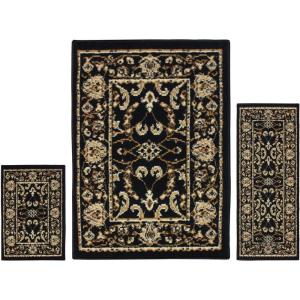 Superior Clementina Collection 3-Piece Rug Set, Attractive Rugs with Jute Backing, Durable and Beautiful Woven Structure, Elegant Medallion Area Rug Set – 2′ x 3′, 2′ x 5′, and 5′ x 7′ Rugs, Black(Beige Black)