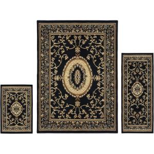 Superior Clementina Collection 3-Piece Rug Set, Attractive Rugs with Jute Backing, Durable and Beautiful Woven Structure, Elegant Medallion Area Rug Set – 2′ x 3′, 2′ x 5′, and 5′ x 7′ Rugs, Black(Black)