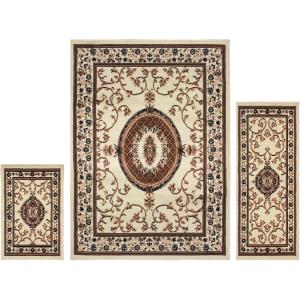 Superior Clementina Collection 3-Piece Rug Set, Attractive Rugs with Jute Backing, Durable and Beautiful Woven Structure, Elegant Medallion Area Rug Set – 2′ x 3′, 2′ x 5′, and 5′ x 7′ Rugs, Black(Beige Ivory)