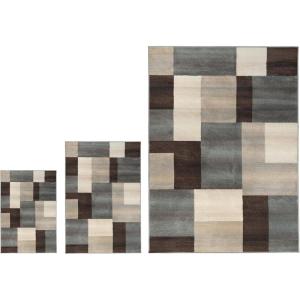 Superior Clifton 3 Piece Indoor Area Rug Set, Jute Backing, Modern Color Block Decor for Hallway, Entry, Office, Kitchen, Bedroom, Living Room Floors, Plush Rugs, 2′ x 3′, 3′ x 5′, 8′ x 10′, Grey