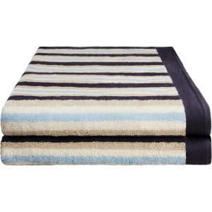 Superior Collection Luxurious Stripes Combed Cotton 2-Piece Bath Sheet Set, Charcoal(Blue)