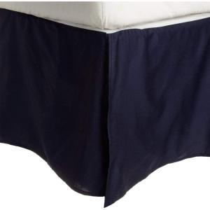 Superior Combed Cotton, 300 Thread Count Pleated Bed Skirt, Twin, Ivory(Navy Blue)