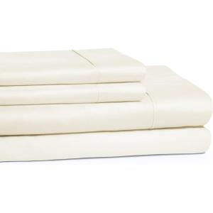 Superior Cotton 300-Thread Count Solid Deep Pocket Sheet Set, King, Light Grey, 4-Piece Set(Ivory)