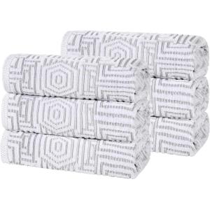 Superior Cotton 8-Piece Towel Set, Quick Dry, Bathroom Essentials, Shower, Spa, Luxury Plush Soft Absorbent Towels, Includes 2 Bath, 2 Hand, 4 Washcloth/Face Towels, Jasper Collection, Platinum(Platinum)