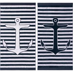 Superior Cotton Beach Towels, Towel Set for Kids, Pool, Swimming, Adults, Oversized, Absorbent, Fast Drying, Bathroom Basics, Nautical, Yacht Club Collection, 34″ x 64″, Navy Blue/White, 2 Piece(Yacht – Navy Blue/White)
