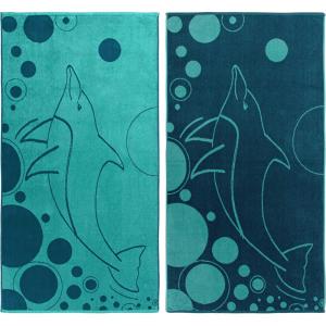 Superior Cotton Beach Towels, Towel Set for Kids, Pool, Swimming, Adults, Oversized, Absorbent, Fast Drying, Bathroom Basics, Nautical, Yacht Club Collection, 34″ x 64″, Navy Blue/White, 2 Piece(Dolphin – Teal)