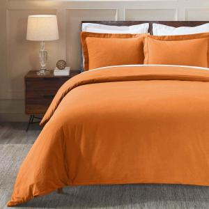 Superior Cotton Flannel Duvet Cover Set, Brushed Cotton Bedding, Cozy Comfort, Soft, 3-Piece Set Includes 1 Duvet Cover with Button Closure, 2 Pillow Shams, Solid Design, Full/Queen, White(Pumpkin)