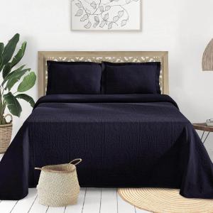 Superior Cotton Fleur De Lis Bedspread Set, Warm Blankets, All-Season Bedding, Bedroom Decor, Decorative Boho Medallion Coverlet, Includes 1 Bedspread, 2 Pillow Shams, Full, Peach(Navy Blue)