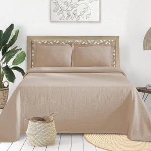 Superior Cotton Fleur De Lis Bedspread Set, Warm Blankets, All-Season Bedding, Bedroom Decor, Decorative Boho Medallion Coverlet, Includes 1 Bedspread, 2 Pillow Shams, Full, Peach(Linen)