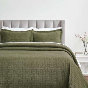 Superior Cotton Fleur De Lis Bedspread Set, Warm Blankets, All-Season Bedding, Bedroom Decor, Decorative Boho Medallion Coverlet, Includes 1 Bedspread, 2 Pillow Shams, Full, Peach(Olive Green)
