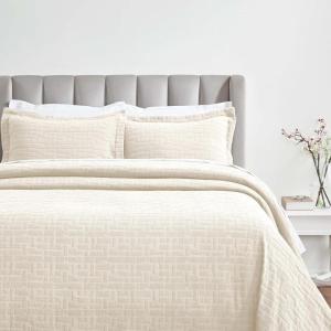 Superior Cotton Fleur De Lis Bedspread Set, Warm Blankets, All-Season Bedding, Bedroom Decor, Decorative Boho Medallion Coverlet, Includes 1 Bedspread, 2 Pillow Shams, Full, Peach(Ivory 01)