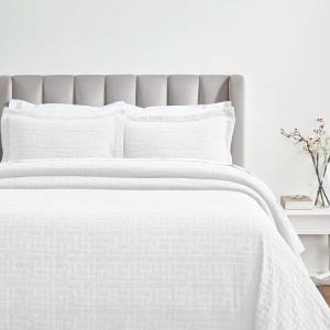 Superior Cotton Fleur De Lis Bedspread Set, Warm Blankets, All-Season Bedding, Bedroom Decor, Decorative Boho Medallion Coverlet, Includes 1 Bedspread, 2 Pillow Shams, Full, Peach(White 01)