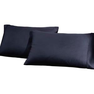 Superior Cotton-Blend 2-Piece Solid Pillowcases – Standard, Ivory(Navy Blue)