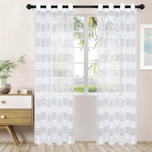 Superior Dalitso Rope Sheer Curtains, Window Accents, Braided Rope, Stripe, Textured, Traditional, Modern, Transitional Design with Stainless Grommets, Curtain Set of 2 Panels, 52″ x 84″, Lime(White)