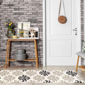 Superior Designer Casper Collection Area Rug, 8mm Pile Height with Jute Backing, Chic Tonal Damask Pattern, Anti-Static, Water-Repellent Rugs – Blue, 2’7″ x 8′ Runner Rug(Cream)