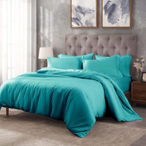 Superior Egyptian Cotton 300 Thread Count Duvet Cover Set, Soft Comforter Covers, Luxury Bedding Essentials, Button Closure, Includes 1 Duvet Cover, 1 Pillow Sham, Twin, Teal(Teal – Z)