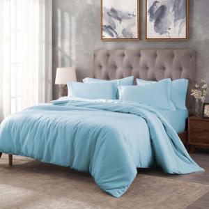 Superior Egyptian Cotton 300 Thread Count Duvet Cover Set, Soft Comforter Covers, Luxury Bedding Essentials, Button Closure, Includes 1 Duvet Cover, 1 Pillow Sham, Twin, Teal(Light Blue – Z)