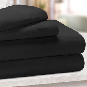 Superior Egyptian Cotton 4 Piece Sheet Set, 650 Thread Count, Eco-Friendly, Sustainable Sheets, Ultra-Soft Basics, Solid, Deep Pocket Fitted Sheet, Flat Sheet, Pillowcases, King, White(Black)